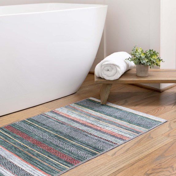 Unique Loom Yara Collection Area Rug - Axel (2' x 6' Runner Green/Ivory)