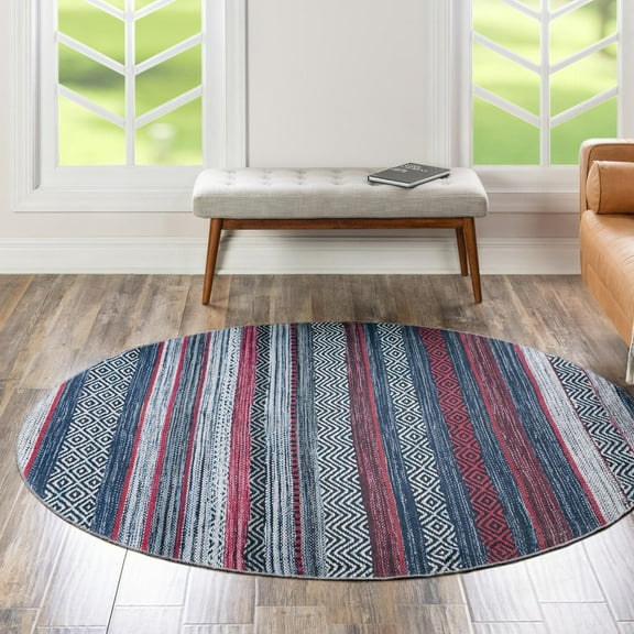 Unique Loom Yara Collection Area Rug - Axel (4' Round Navy Blue/Blue)