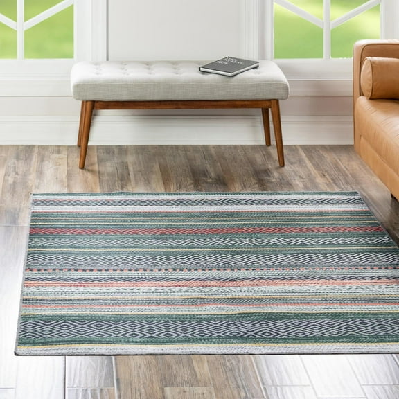 Unique Loom Yara Collection Area Rug - Axel (5' Square Green/Ivory)
