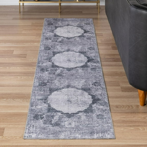 Unique Loom Yara Collection Area Rug - Nayer (2' x 5' Runner Gray Ivory)