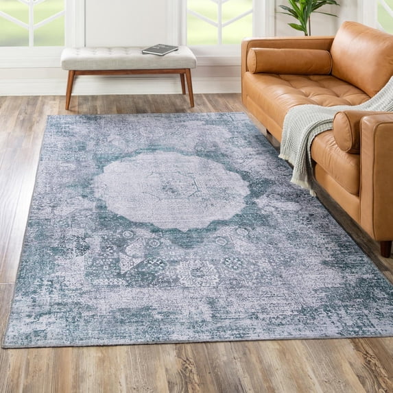Unique Loom Yara Collection Area Rug - Nayer (4' x 6' Rectangle Teal Ivory/Gray)