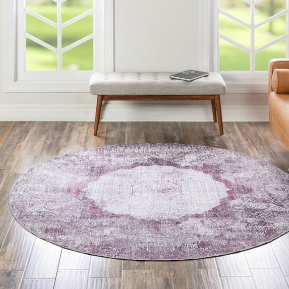 Unique Loom Yara Collection Area Rug - Nayer (6' Round Pink Ivory/Gray)