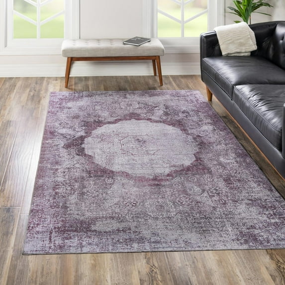 Unique Loom Yara Collection Area Rug - Nayer (6' x 9' Rectangle Pink Ivory/Gray)