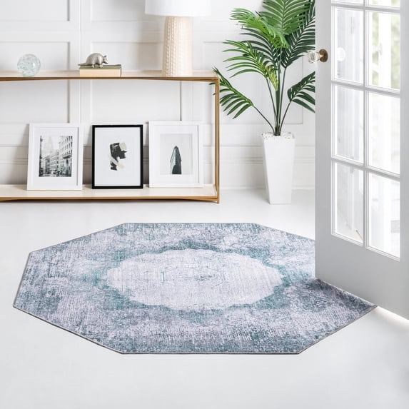 Unique Loom Yara Collection Area Rug - Nayer (7' 10" Octagon Teal Ivory/Gray)
