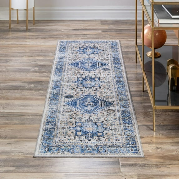 Unique Loom Yara Collection Area Rug - Sunil (2' 7" x 10' Runner Royal Blue/Blue)