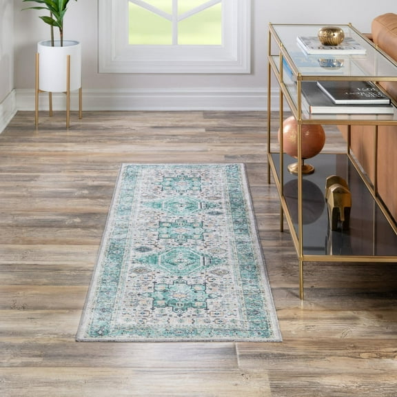 Unique Loom Yara Collection Area Rug - Sunil (2' x 5' Runner Aqua Green/Blue)