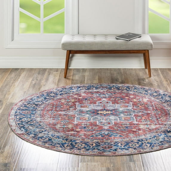 Unique Loom Yara Collection Area Rug - Sunil (4' Round Rust Red/Ivory)