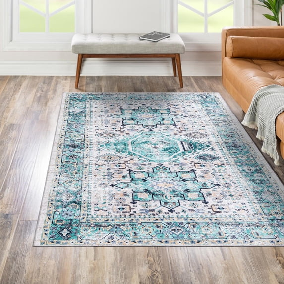 Unique Loom Yara Collection Area Rug - Sunil (4' x 6' Rectangle Aqua Green/Blue)