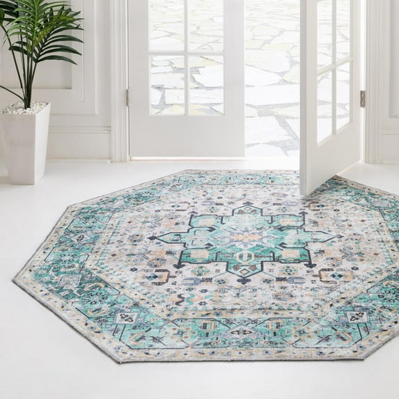 Unique Loom Yara Collection Area Rug - Sunil (7' 10" Octagon Aqua Green/Blue)