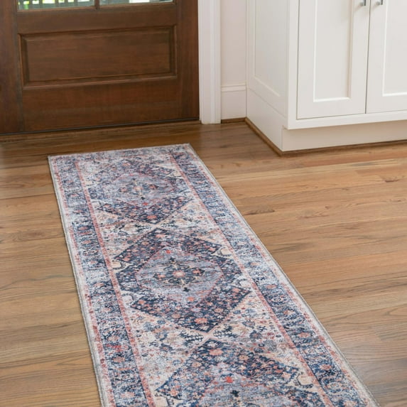 Unique Loom Yara Collection Area Rug - Yash (2' x 5' Runner Navy Blue/Blue)