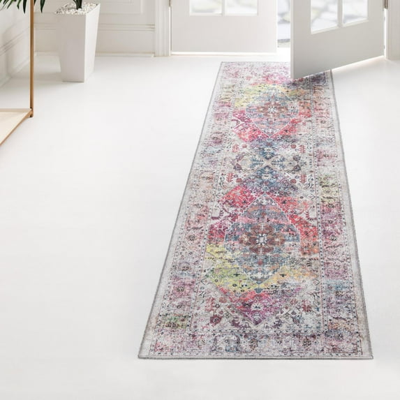 Unique Loom Yara Collection Area Rug - Yash (2' x 6' Runner Multi/Ivory)