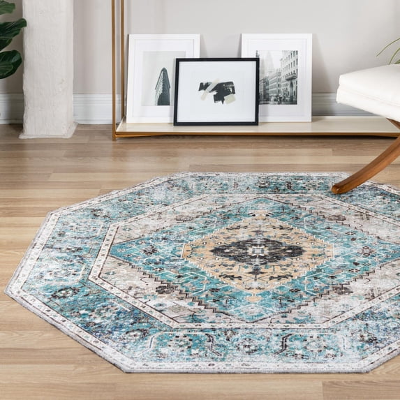 Unique Loom Yara Collection Area Rug - Yash (5' Octagon Seaglass/Ivory)