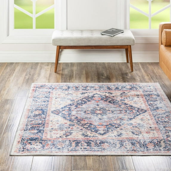 Unique Loom Yara Collection Area Rug - Yash (5' Square Navy Blue/Blue)