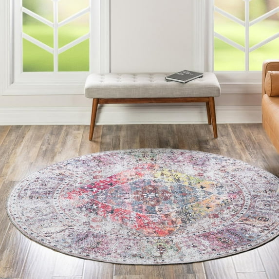Unique Loom Yara Collection Area Rug - Yash (6' Round Multi/Ivory)
