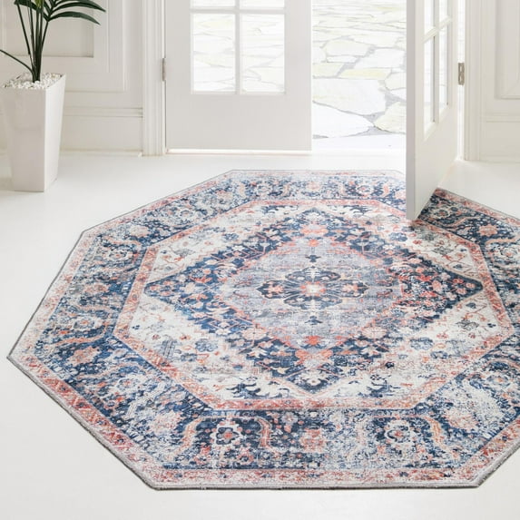 Unique Loom Yara Collection Area Rug - Yash (7' 10" Octagon Navy Blue/Blue)