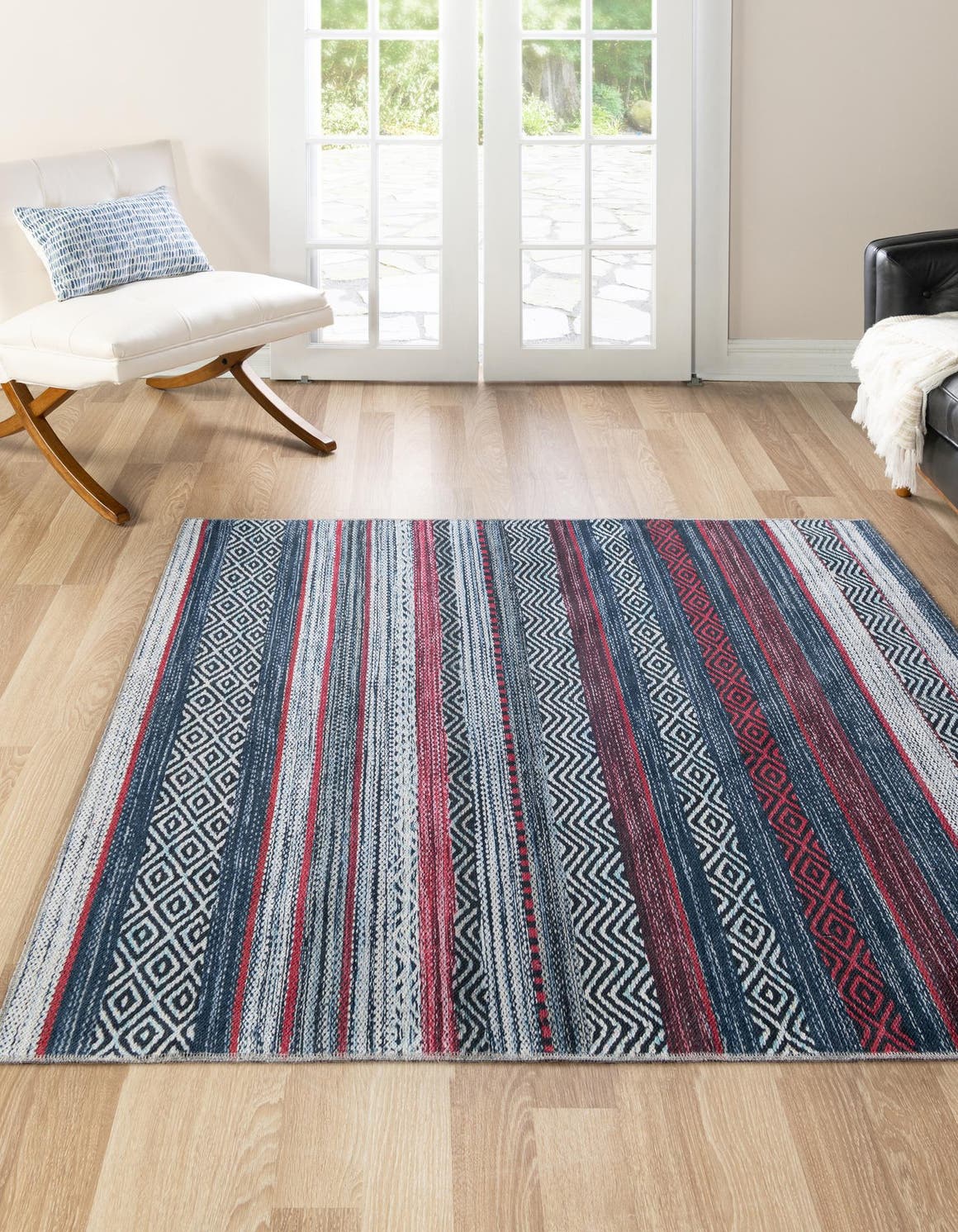 Unique Loom Yara Rug Machine Washable Navy Blue 5' 1" x 5' 1"