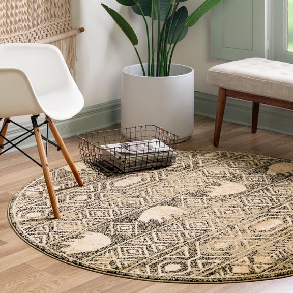 Unique Loom Pioneer Collection Area Rug - Yellowstone (4' 1" Round Green/Black)