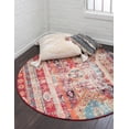 thumbnail image 1 of Unique Loom Yellowstone Sedona Rug Cherry Pink/Blue 8' Round Striped Bohemian Perfect For Dining Room Entryway Bed Room, 1 of 6