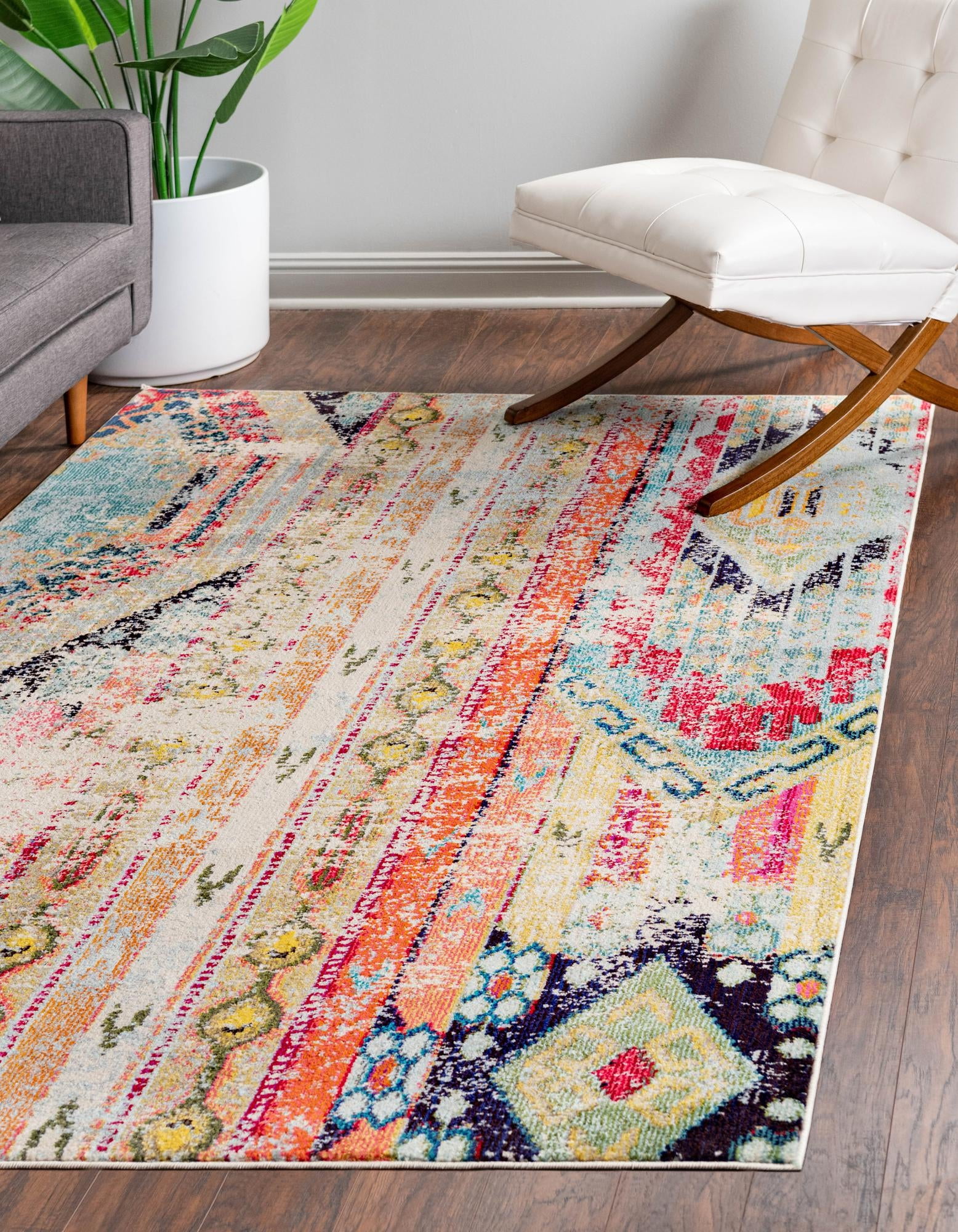Lively Mesa Light Blue Geometric 7' x 10' Synthetic Area Rug