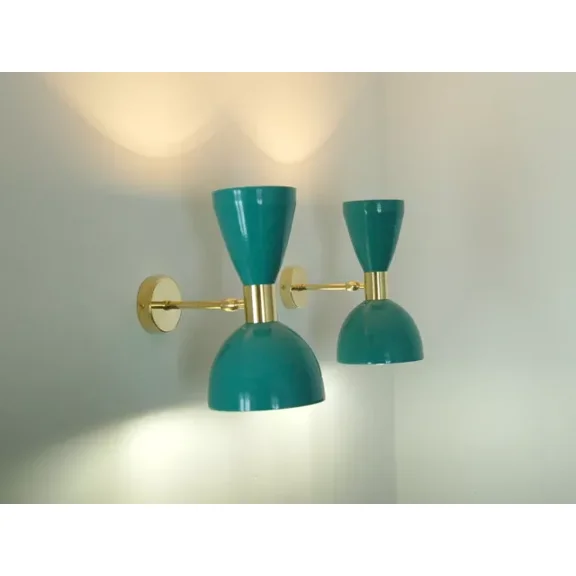 Unique Luminaire 2 Light Mid Century Handcrafted Raw Brass Wall Lamp Sconce