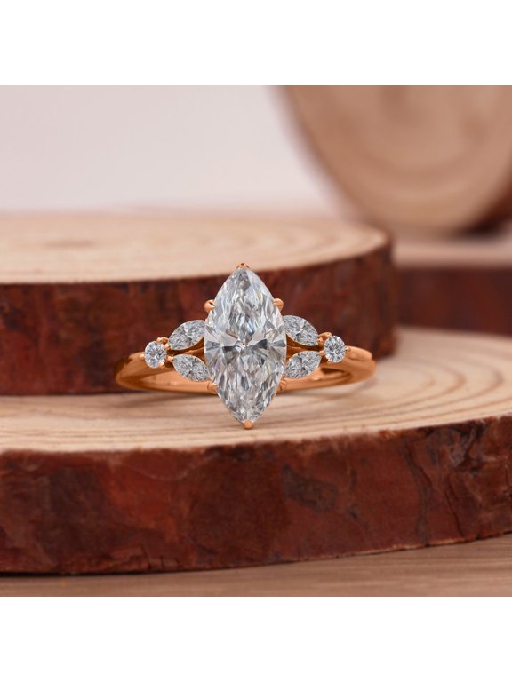 Unique Marquise Moissanite Tree Ring, Nature Inspired Twig Wedding Proposal Ring for Women, Lab Created Diamond Anniversary Jewelry, Botanical Band
