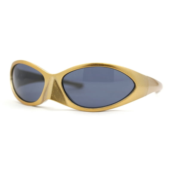 Unique Mask Style Wrap Around Oval Sport Sunglasses Gold - Black