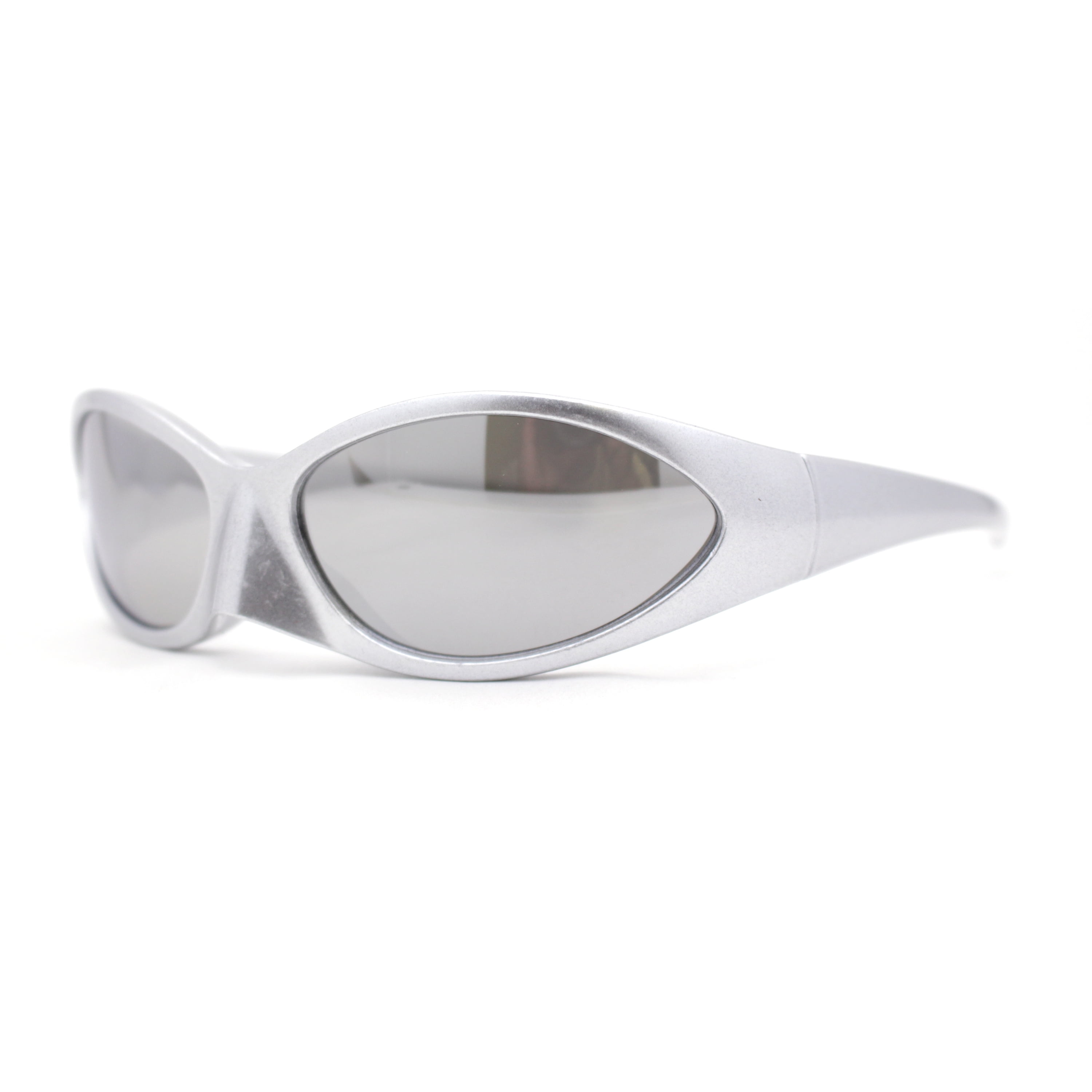 Unique Mask Style Wrap Around Oval Sport Sunglasses Silver