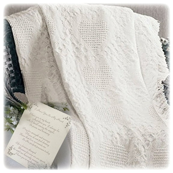 Unique Memorial Gift,  Heart Sympathy Blanket, Cotton Throw with Condolence Card