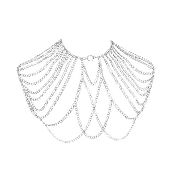 Unique Men Metal Shoulder Necklace Body Chain with Tassels Elegant Jewelry for Parties and Nightlife Enthusiasts