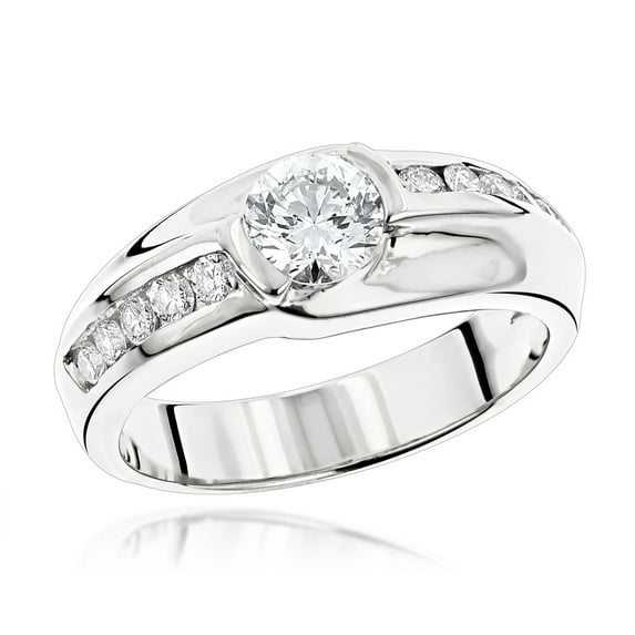 Unique Mens 14k Solitaire Set 1.5 Ctw Natural Diamond Ring For Him (White Gold Size 6)