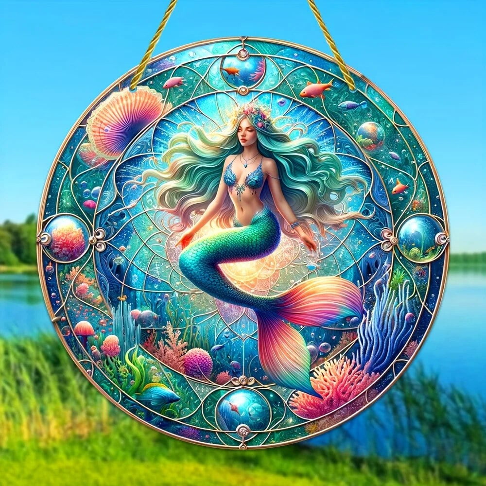 Unique Mermaid Stained Windows Hangings Suncatcher Mermaids Suncatchers ...