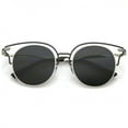 thumbnail image 1 of Unique Metal Cut Out Cat Eye Sunglasses Round Neutral Color Flat Lens 50mm (Silver Black / Smoke), 1 of 4