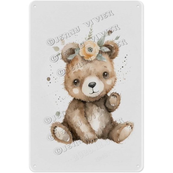 Unique Metal Sign, Aluminum, 12 x 16 Inches, Adds a Peaceful Touch to Your Living Room or Bedroom with Beautiful Watercolor Bear Design, Brings Nature Inside Your Home