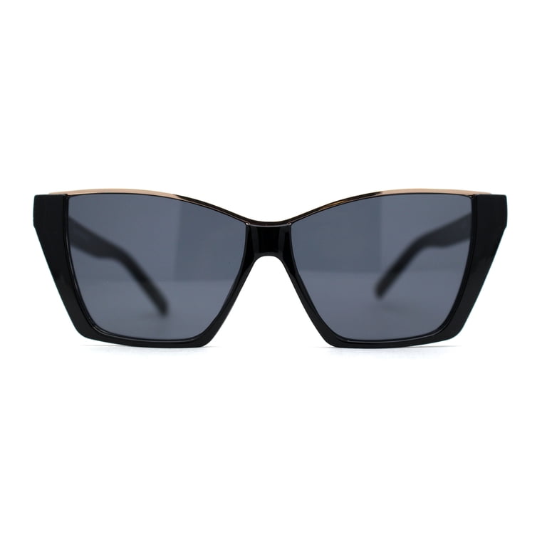 Unique Metal Top Brow Angular Cat Eye Sunglasses All Black  display picture 3