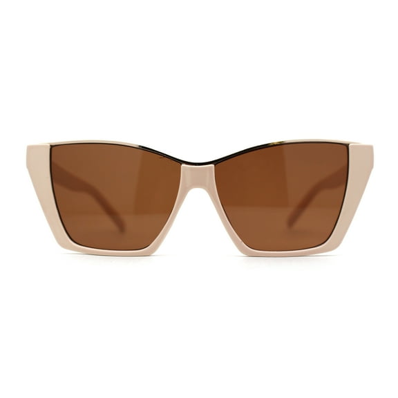 Unique Metal Top Brow Angular Cat Eye Sunglasses Beige Brown