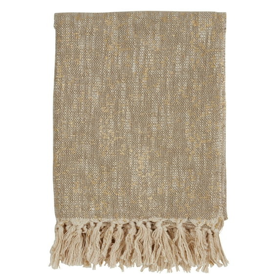 Unique Metallic Print Design 100% Cotton Throw Blanket with Tassels - 50"x60" (Gold)