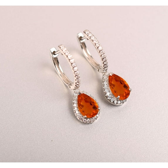 Unique Mexican Fire Opal Leverback earring - Pear Shaped Fire Opal earrings, Bridal Wedding anniversary gifts for love Mother Daughter gifts