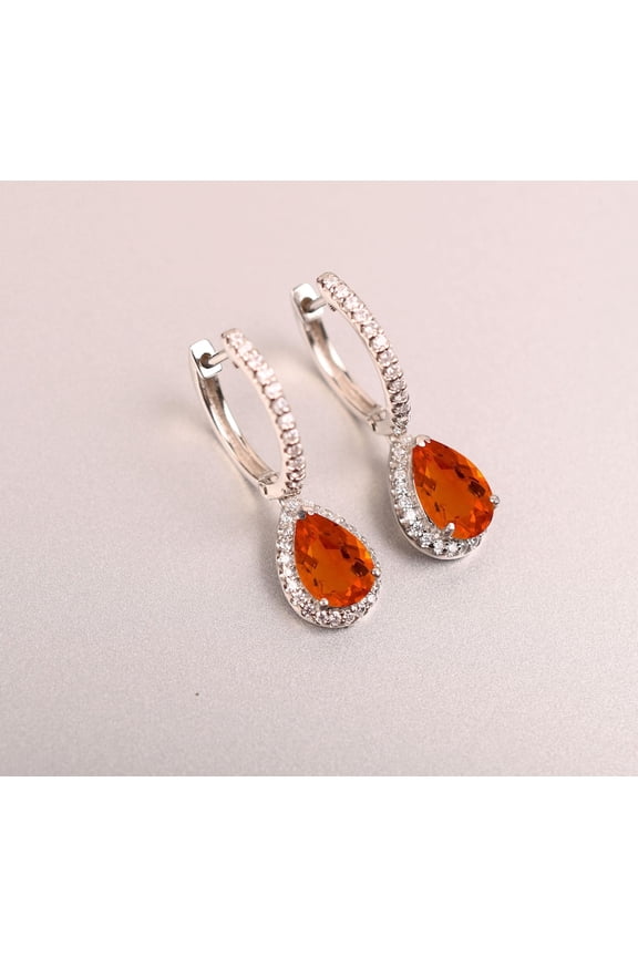 Unique Mexican Fire Opal Leverback earring - Pear Shaped Fire Opal earrings, Bridal Wedding anniversary gifts for love Mother Daughter gifts