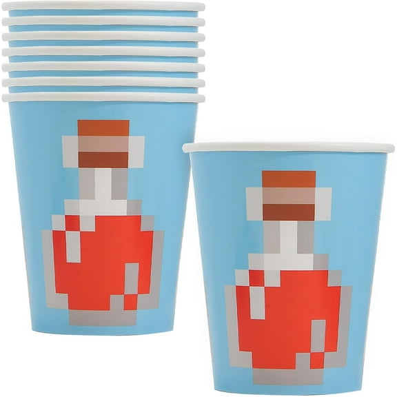 Unique Paper Minecraft Cups, 9 oz, 8 Count, Multicolor