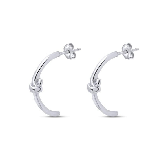 Unique Minimalist Knot Hoop Earring in 10k White Gold Jewelry Gift for Women