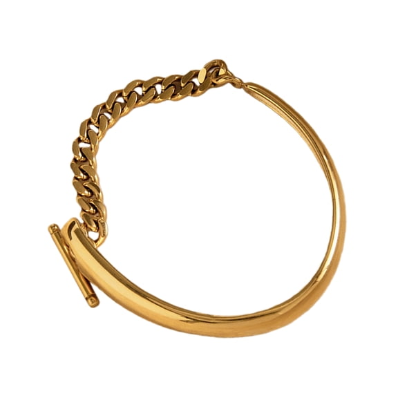 Unique Mismatched Cuff Bangle Ergonomic OT Clasp Design Stainless Steel Unisex Wrist Chain