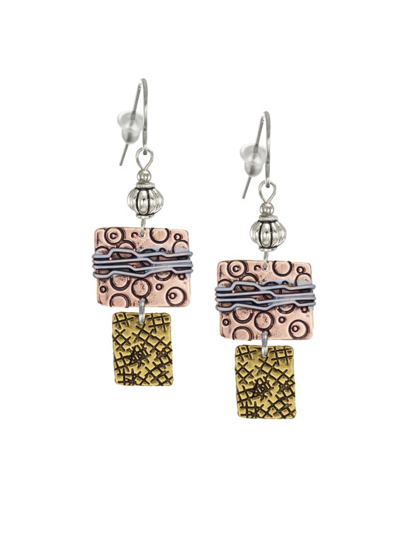Unique Mixed Metal Dangle Earrings, Hypoallergenic Platinum Ear Wires