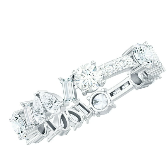 Rosec Jewels Certified Moissanite Eternity Ring for Women - Designer Wedding Ring - D-VS1 Quality - with Jewelry Box, 18K White Gold, US 3.00