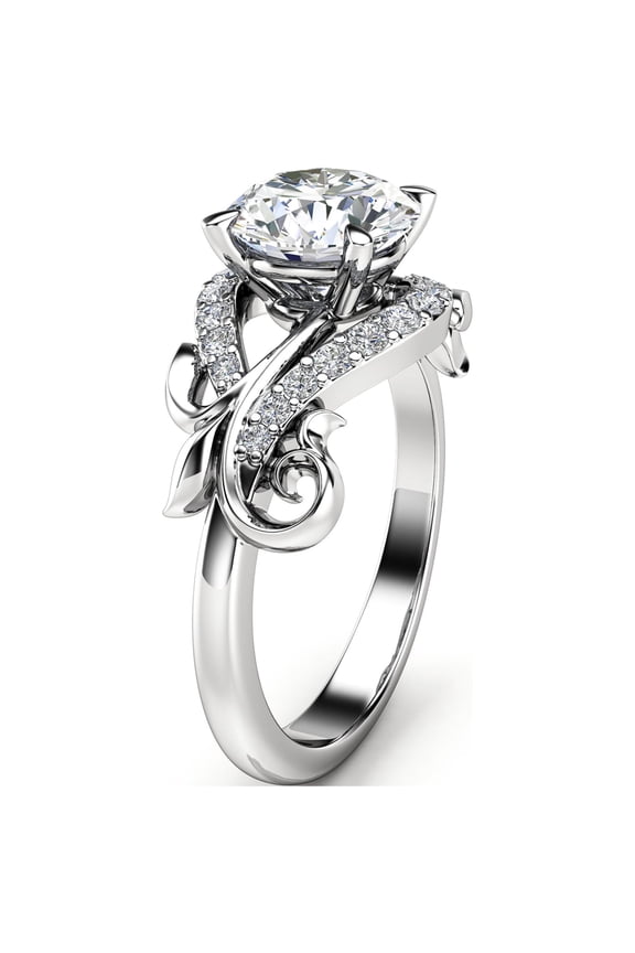 Unique Moissanite Leaf Engagement Ring In White Gold