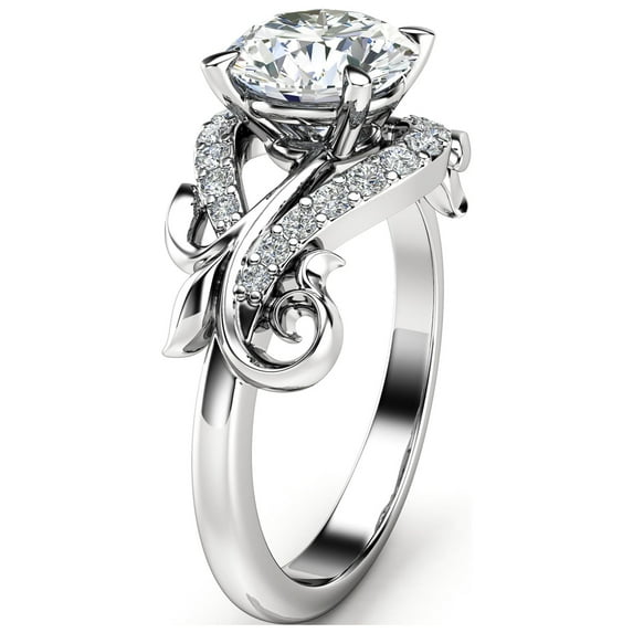 Unique Moissanite Leaf Engagement Ring In White Gold