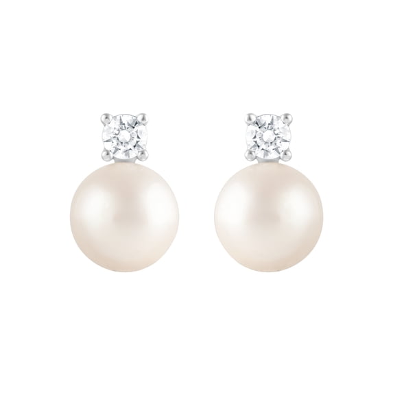 Unique Moments 0.25 Carat Lab Grown Diamond Pearl Stud Earrings in Sterling Silver for Women