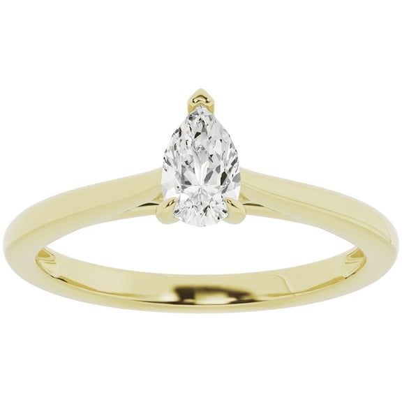 Unique Moments 0.50 Carat Lab Grown Pear Solitaire Diamond Engagement Ring 10K Yellow Gold