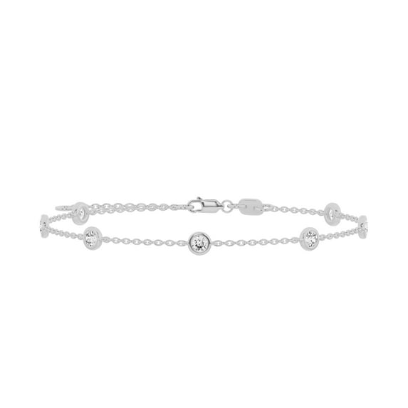 Unique Moments 0.75 ct Lab Grown Bezel Set Round Diamond Station Bracelet in 10K White Gold