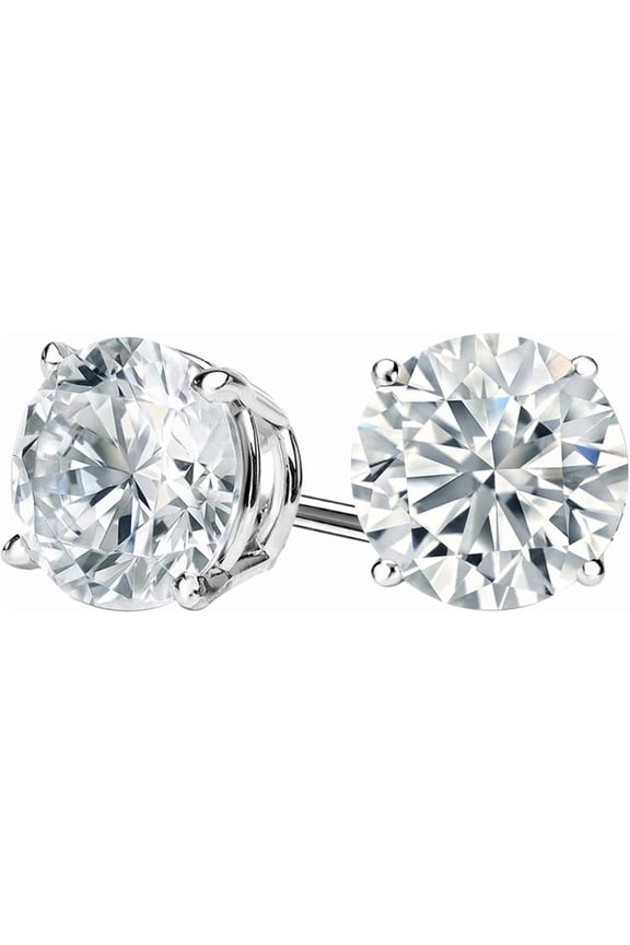 Unique Moments 1.00 Carat Round Lab Grown Diamond Stud Earrings for Women in Sterling Silver (G, SI)