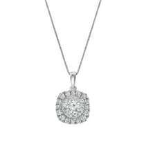 Unique Moments 1.00 ct Lab Grown Diamond Cushion Halo Pendant Necklace in 14K White Gold (G-H, SI1-SI2), 18"